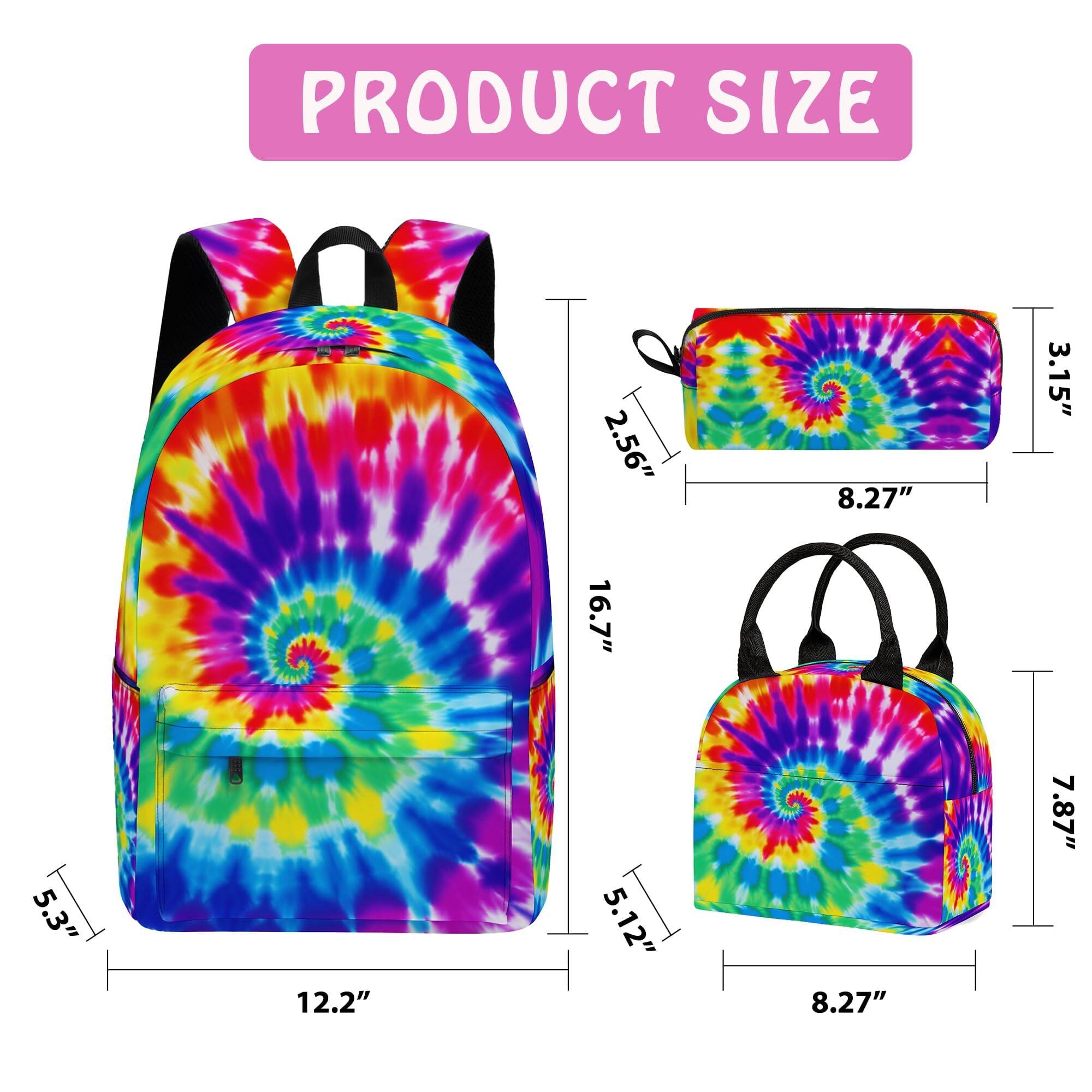 Pacoar Cade 3pcs Backpack For Tiedye To School Sets With Lunch Bag ...