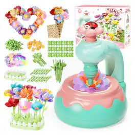 Topteng - DIY Flower Bouquet Making Kit for Kids with Maker Machine, 150+ Reusable Pieces to Create Bouquets & Wreaths - Pink