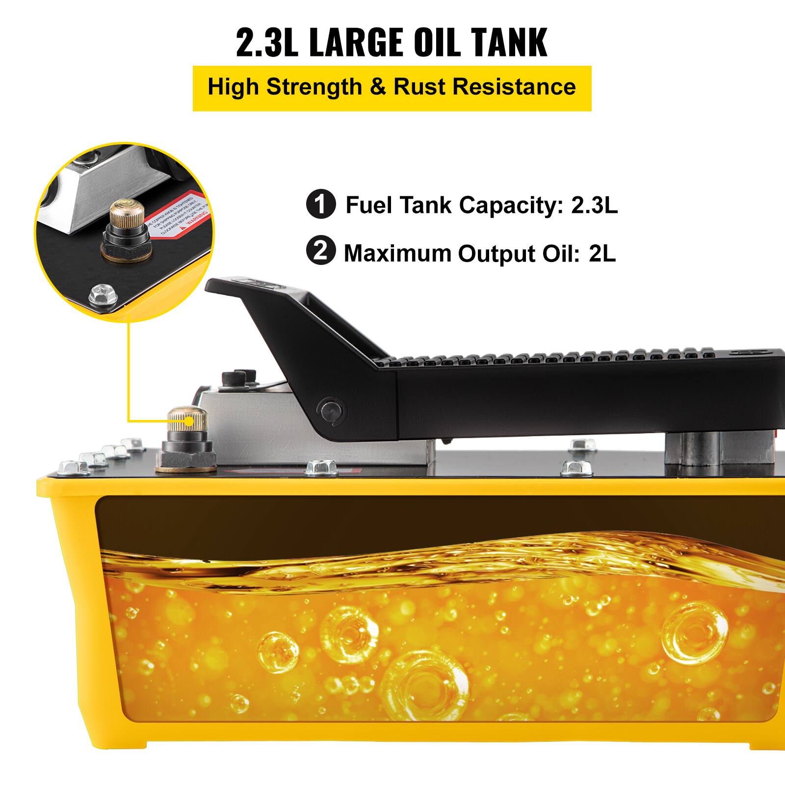 2.3L LARGE OIL TANK  
High Strength & Rust Resistance

1. Fuel Tank Capacity: 2.3L  
2. Maximum Output Oil: 2L