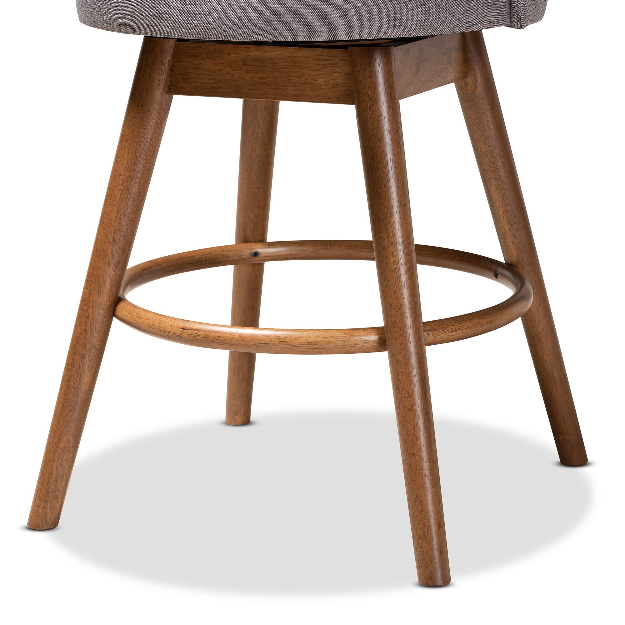 Alt View 1. Baxton Studio - Carra Mid-Century Modern Fabric Upholstered Walnut-Finished Wood Swivel Counter Stool Set - Gray.