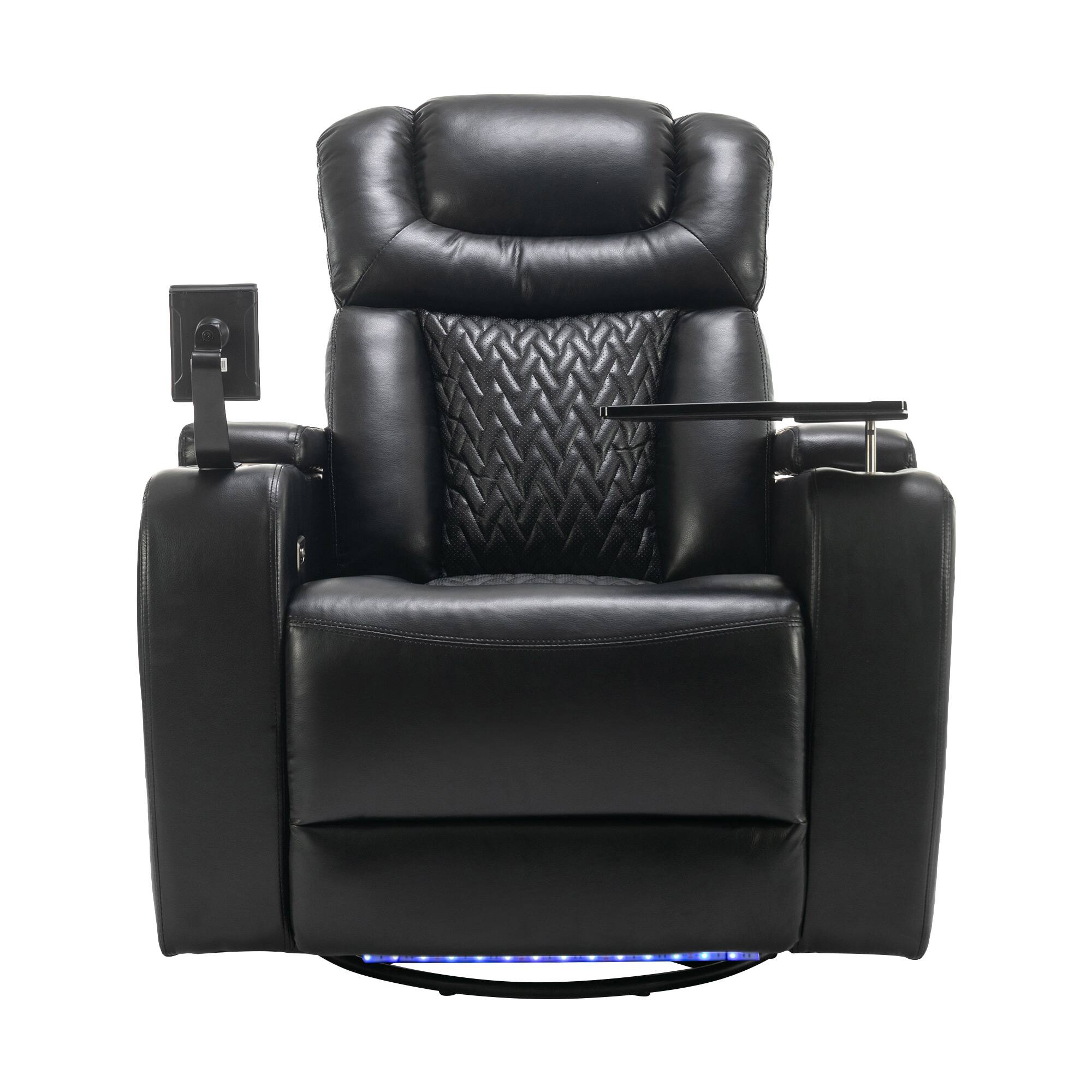 Alt View 6. TinyHomie - 270 Degree Swivel PU Leather Power Recliner Individual Seat Home Theater Recliner - Black.