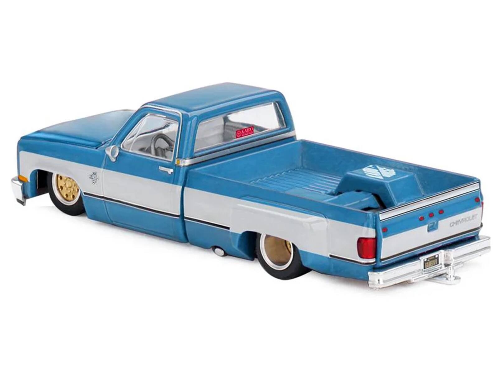 Alt View 4. True Scale Miniatures - Chevrolet Silverado Dually Truck "Vintage Spec V1" Light Blue Met w/White Sides and Interior 1/64 Model Car by Mini GT.