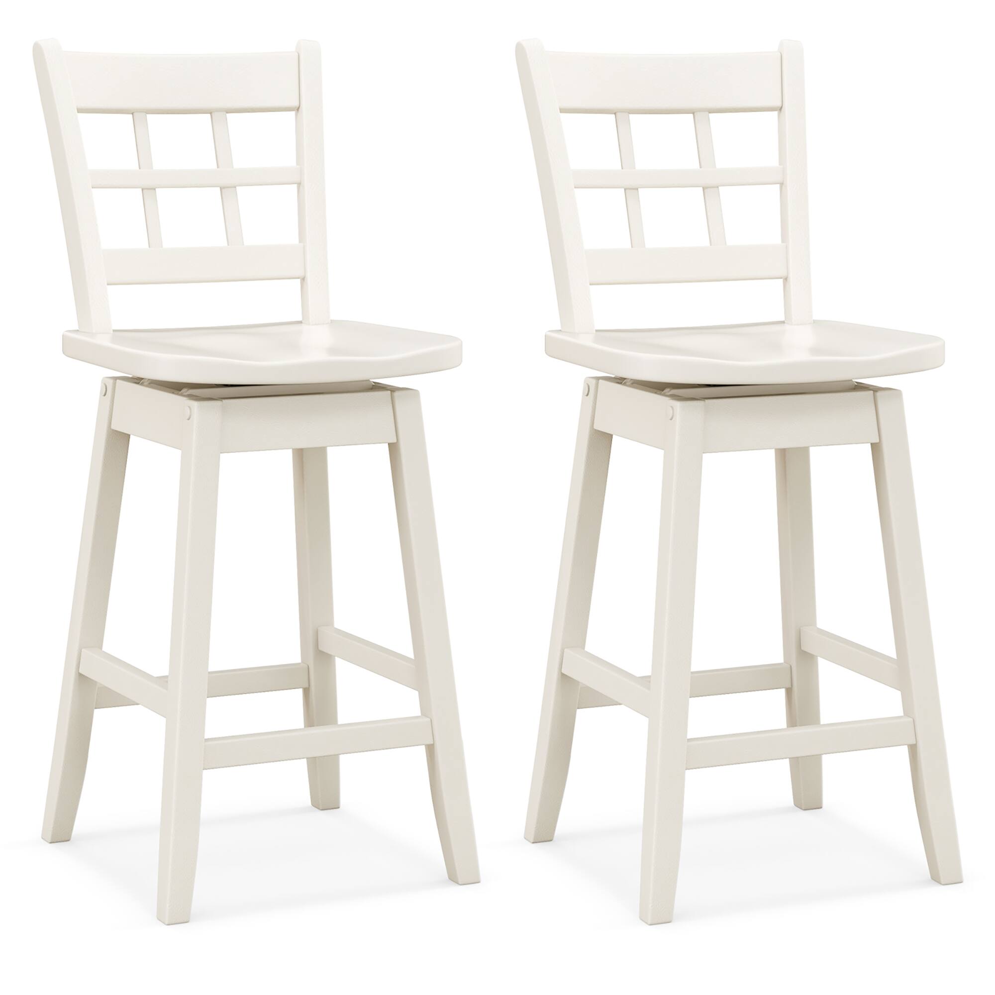 Gymax - 2PCS 24.5 Inch Counter Height Bar Chairs Swivel Bar Stools w/ Hollow Backrest - White