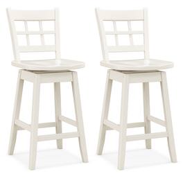 Gymax - 2PCS 24.5 Inch Counter Height Bar Chairs Swivel Bar Stools w/ Hollow Backrest - White
