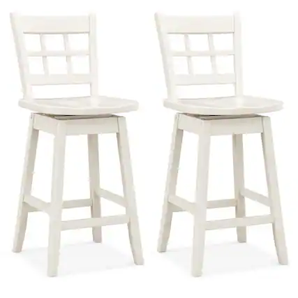 Front. Gymax - Gymax 2PCS 24.5 Inch Counter Height Bar Chairs Swivel Bar Stools w/ Hollow Backrest White - White.