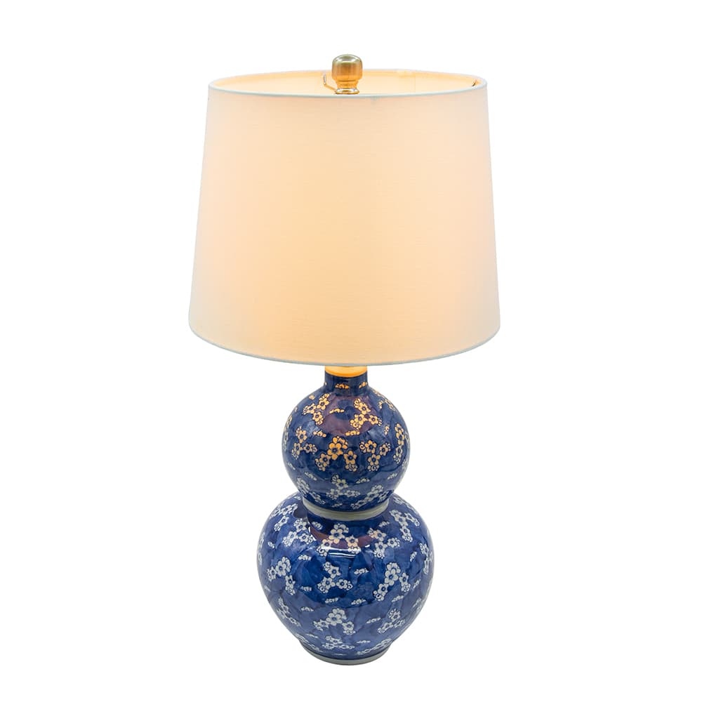 Alt View 1. Luckbyte - D13x25.7" Blue White Round Two-Tiered Ceramic Vase Lamp.