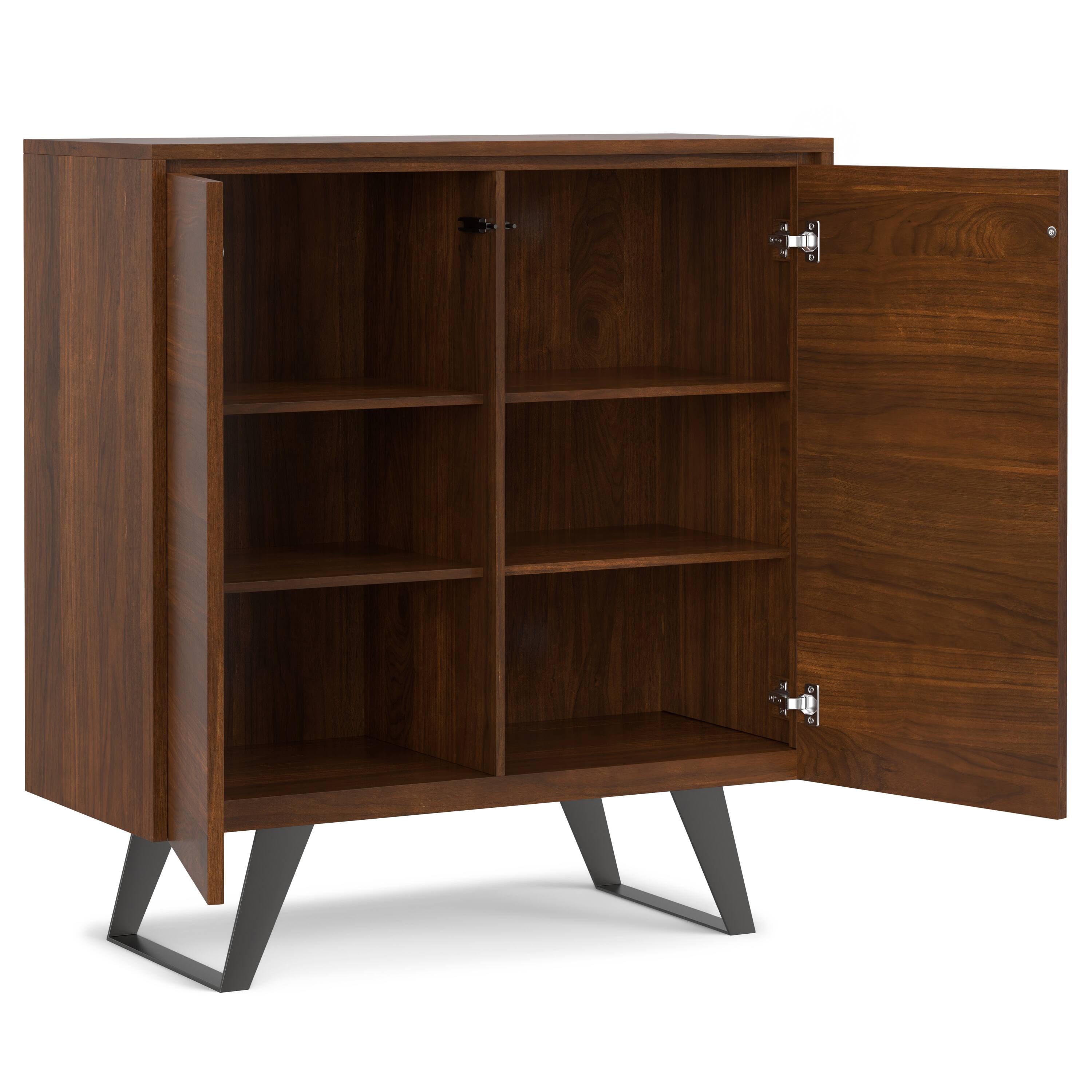 Back. Simpli Home - Lowry 39 inch Walnut Storage Cabinet (Set of 2) - Walnut Veneer.