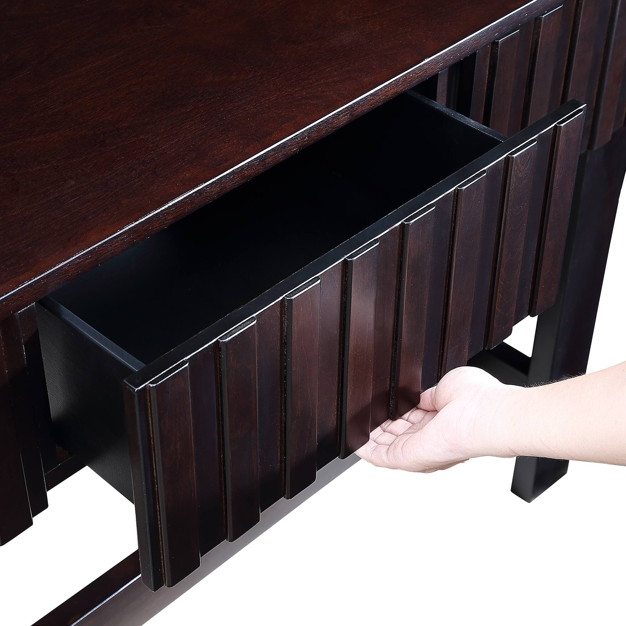 Alt View 2. GOODSILO - Modern Farmhouse Fluted Console Table with Storage Drawers - Solid Wood Legs, Versatile Entryway Sofa Table - Espresso.