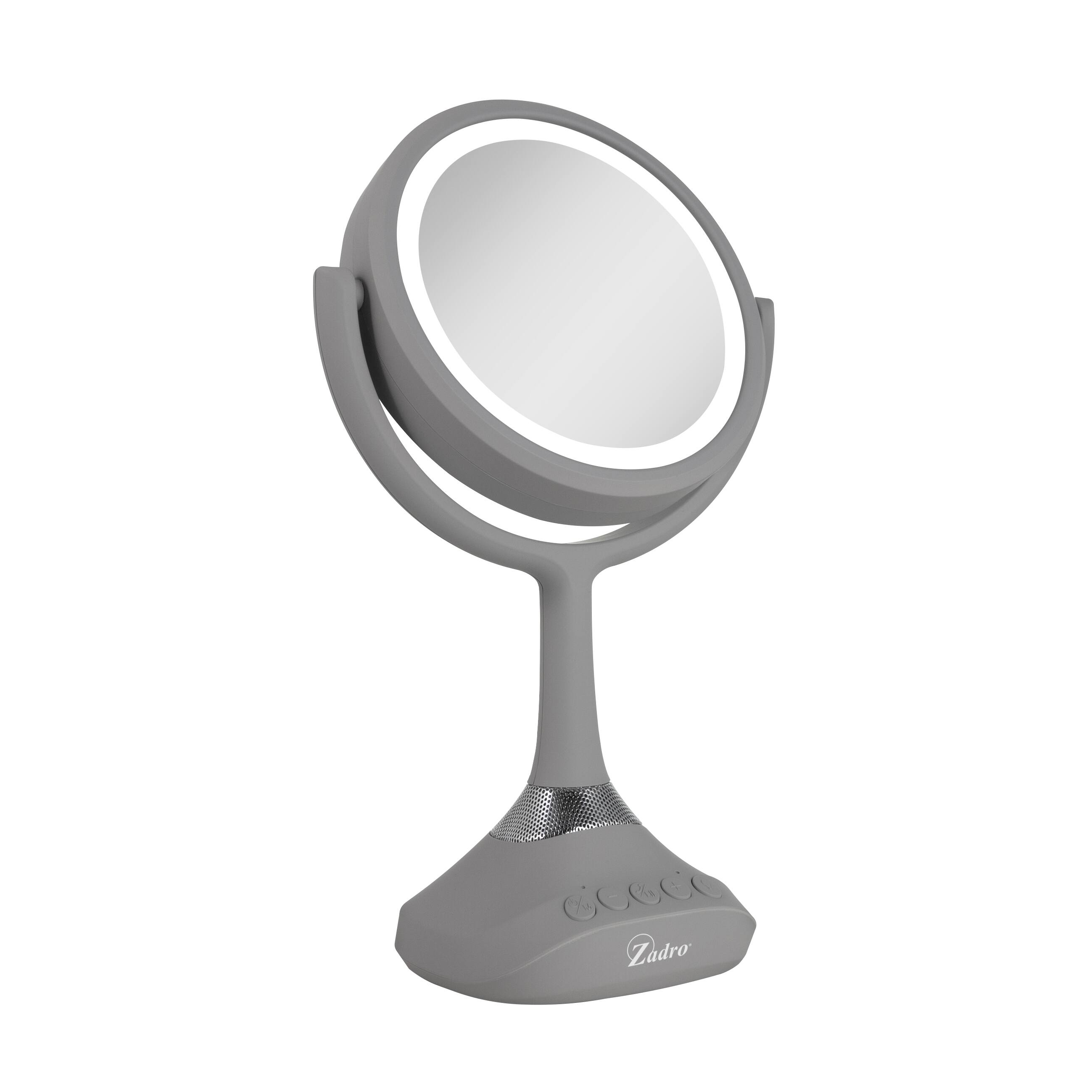 Angle. Zadro - Zadro Lighted Makeup Mirror with Bluetooth, USB & Dual 5X/1X Magnifications - Soft-Touch Gray.