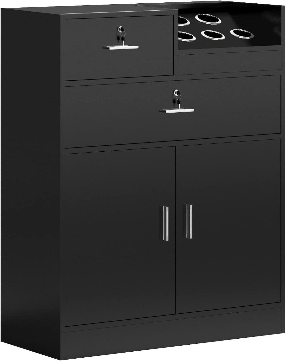 Front. Winado - Salon Station Cabinet Hair Styling Station Barber Station with 2 Lockable Slide Drawers and Spacious Cabinet for Beauty - Black.