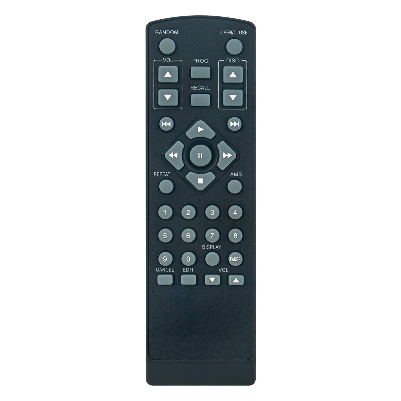 RANDOM  
VOL  
PROG  
RECALL  
OPEN/CLOSE  
DISC  
ALL  
REPEAT  
AMS  
DISPLAY  
FADER  
CANCEL  
EDIT