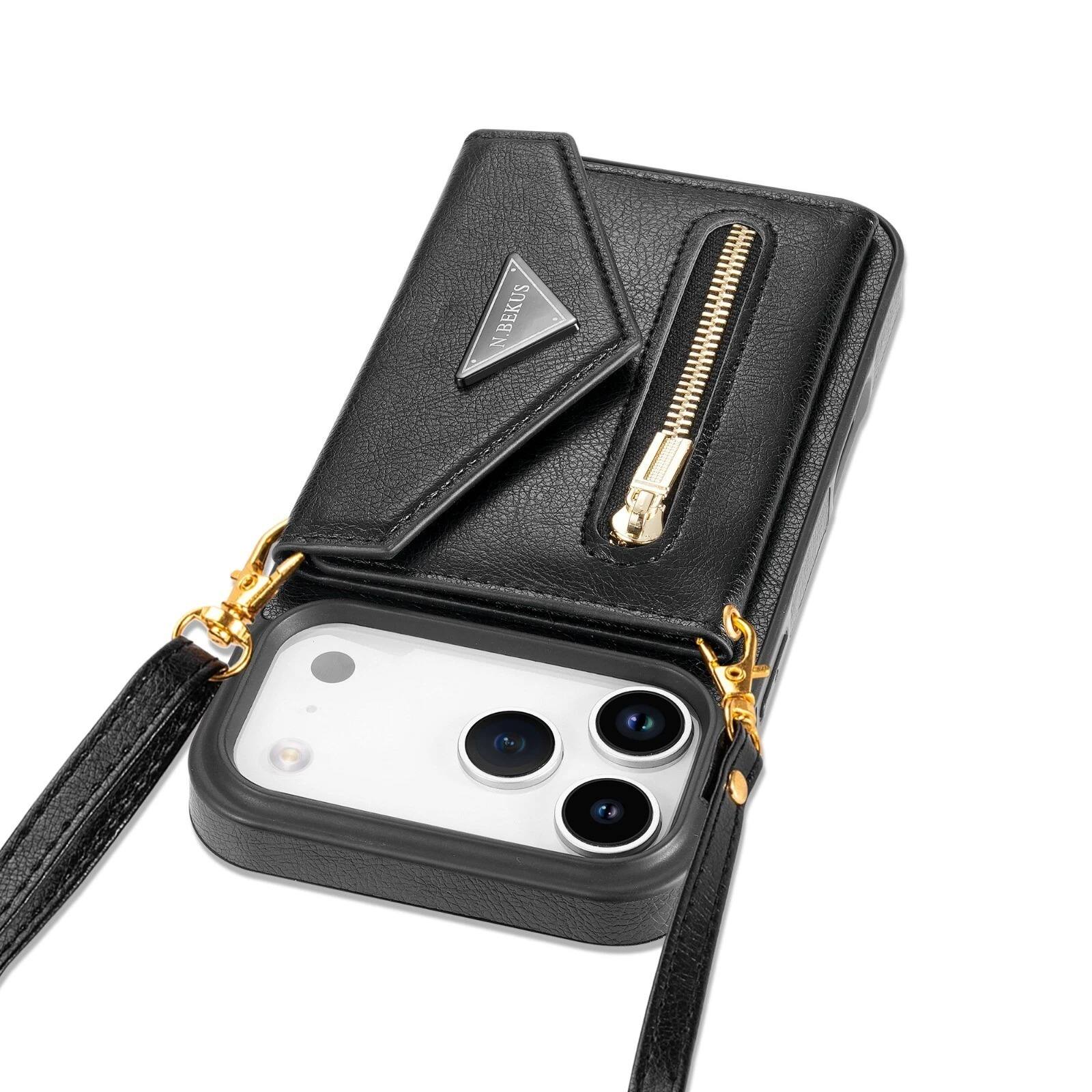 Alt View 6. UUCOVER - Wallet Case for Apple iPhone 17 Pro Max with Card Slots Holder, Zipper Pocket and Shoulder Strap, Flip Kickstand Cover - Black.
