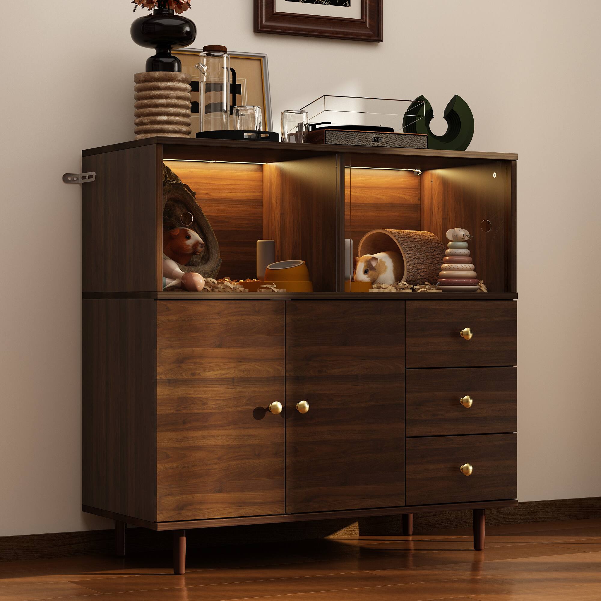 Alt View 5. Famapy - Famapy Modern Storage Cabinet with Sliding Acrylic Doors - Brown.
