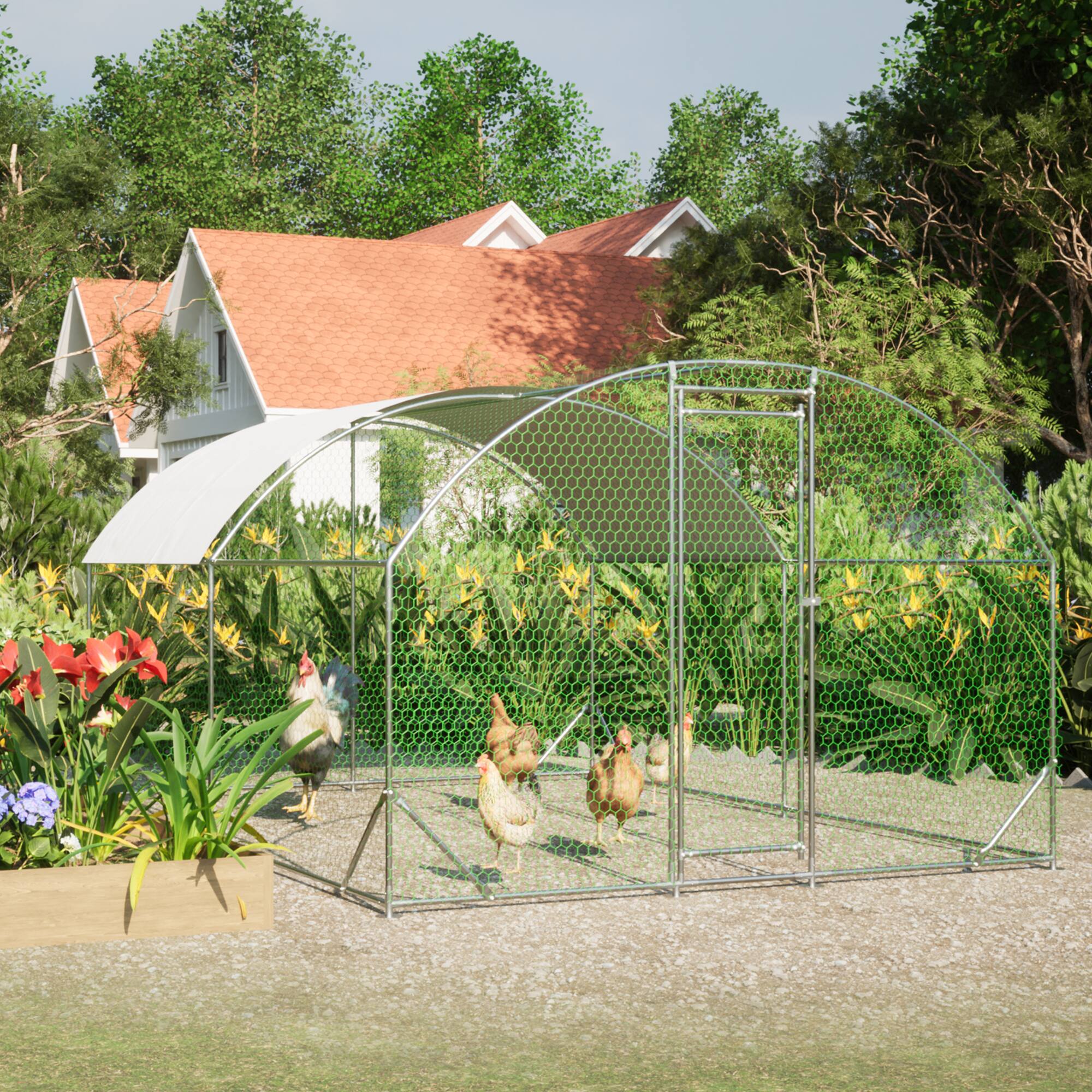 Left. Mondawe - 10ft x 13ft Large Chicken Coop Metal Chicken Run with Waterproof and Anti-UV Cover.