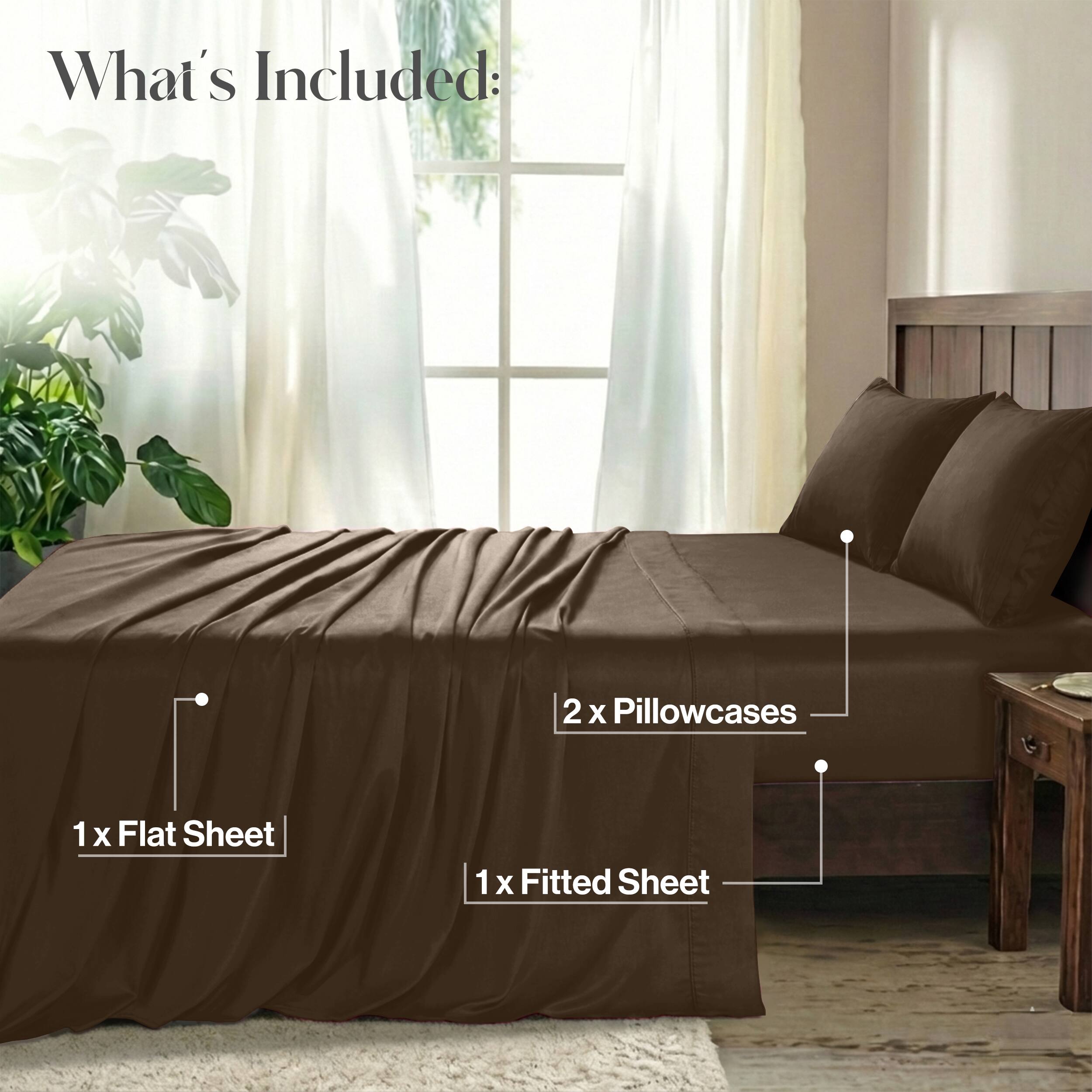 What's Included:  
2 x Pillowcases  
1 x Flat Sheet  
1 x Fitted Sheet