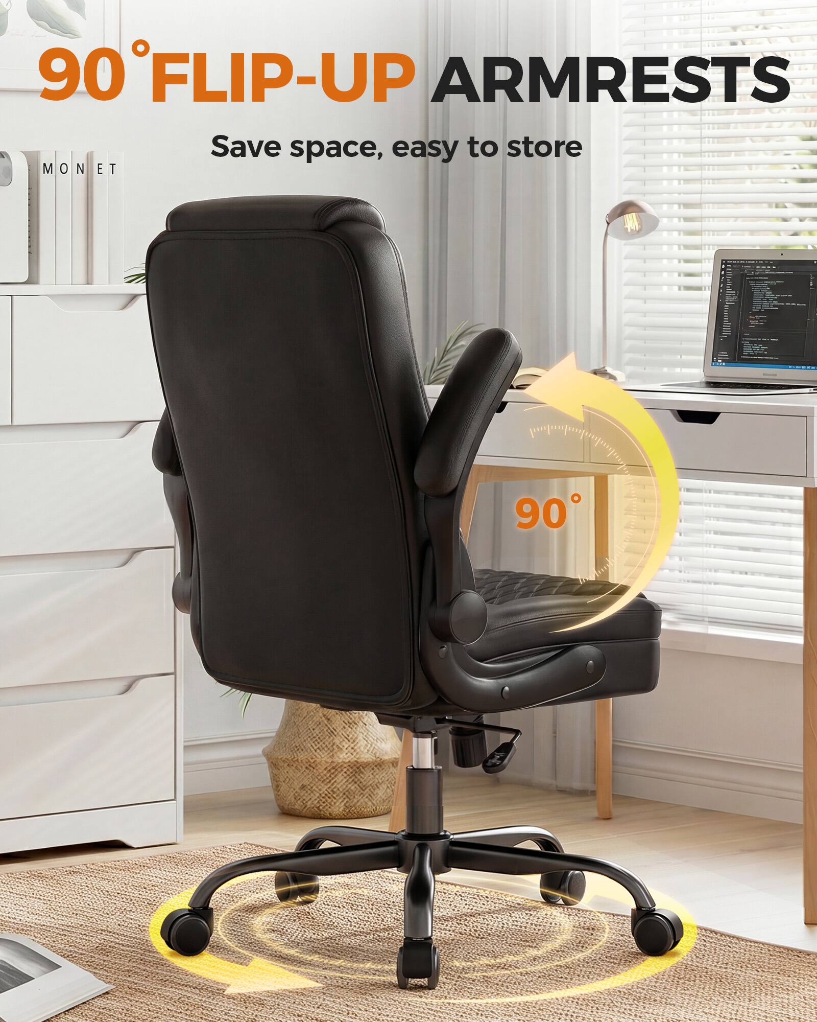 90° FLIP-UP ARMRESTS  
Save space, easy to store