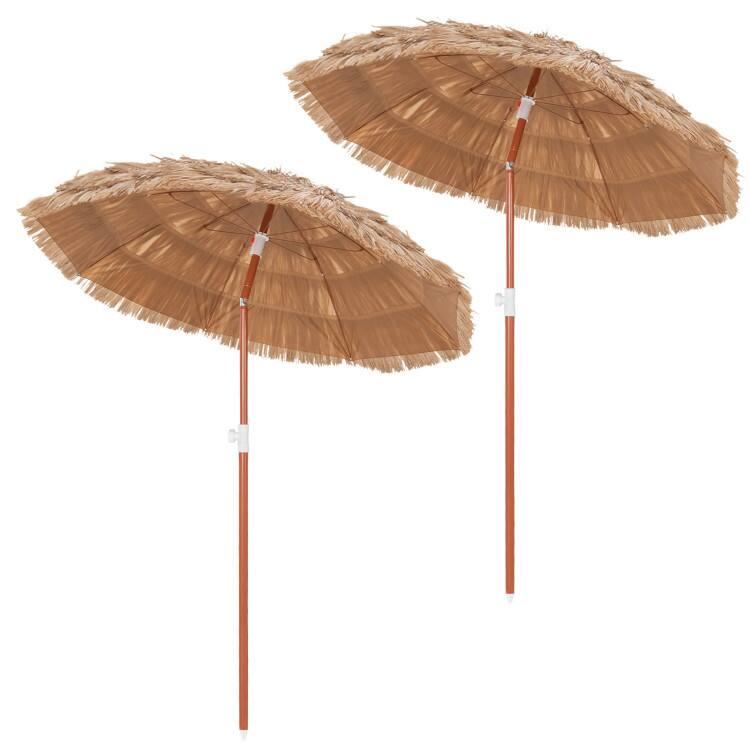 Alt View 5. Mondawe - 6 FT Thatched Beach Umbrella Push Button Tilt Carrying Bag Set of 2 - Natural.