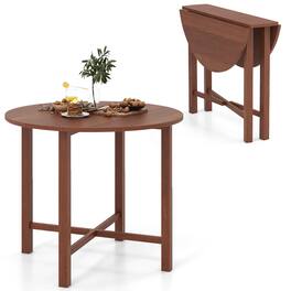 Gymax - 36'' Foldable Kitchen Table Round Dining Table w/Solid Rubber Wood Legs - Walnut