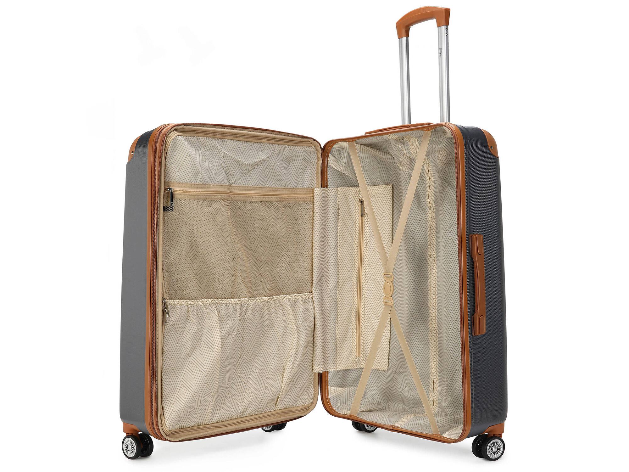 Left. Miami Carry On - Miami Carry On Collins 3 Piece Expandable Retro Spinner Luggage Set - Grey - Grey.