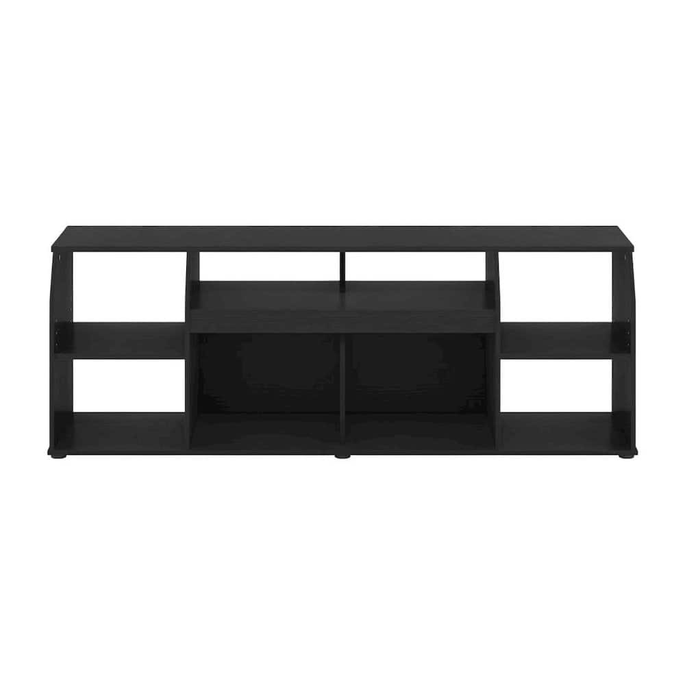FurniFact - Large wood media console with LED lighting for TV up to 65 inches, Americano - Black