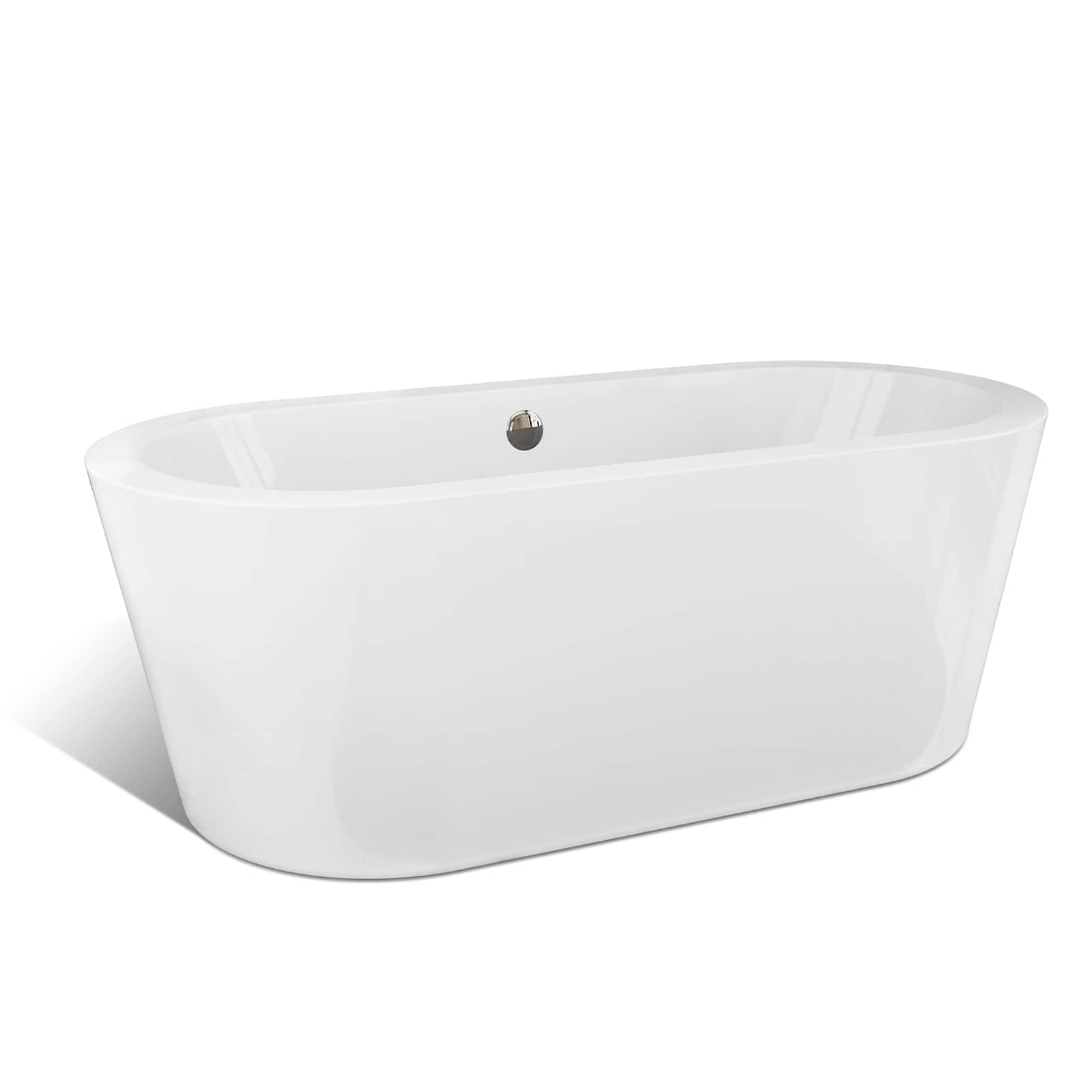 Empava - 59 in. x 31.5 in. Freestanding Flat Bottom Bath Tub Oval Soaking Bathtub with Center Drain - White