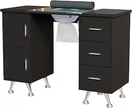 Winado - Professional Manicure Table Nail Desk with Built-in Dust Collector & Glass Top & Side Cabinet for Salon Nail Technicians - Black