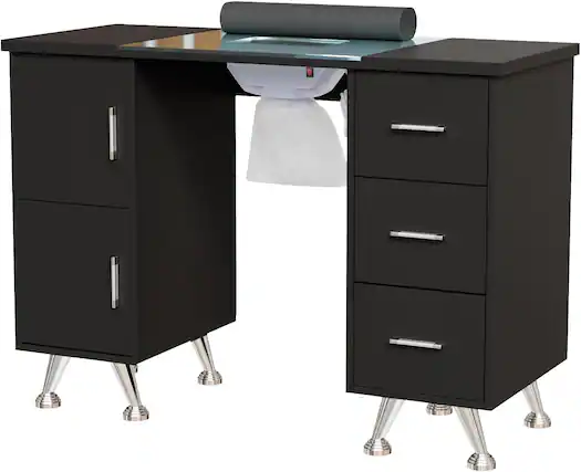 Front. Winado - Professional Manicure Table Nail Desk with Built-in Dust Collector & Glass Top & Side Cabinet for Salon Nail Technicians - Black.