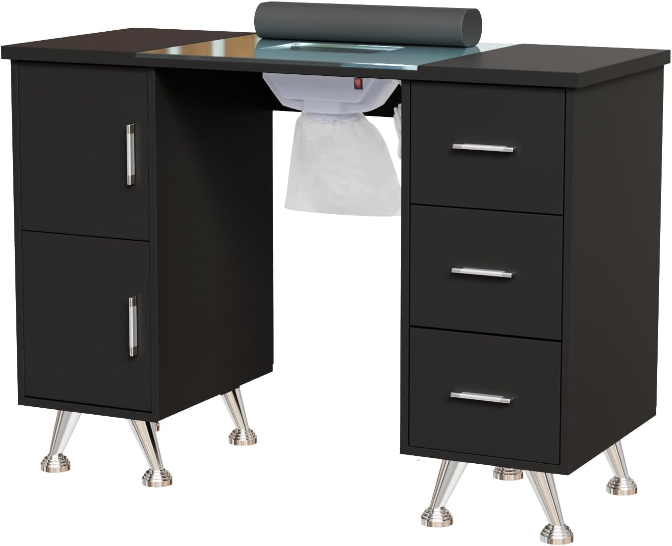 Front. Winado - Professional Manicure Table Nail Desk with Built-in Dust Collector & Glass Top & Side Cabinet for Salon Nail Technicians - Black.