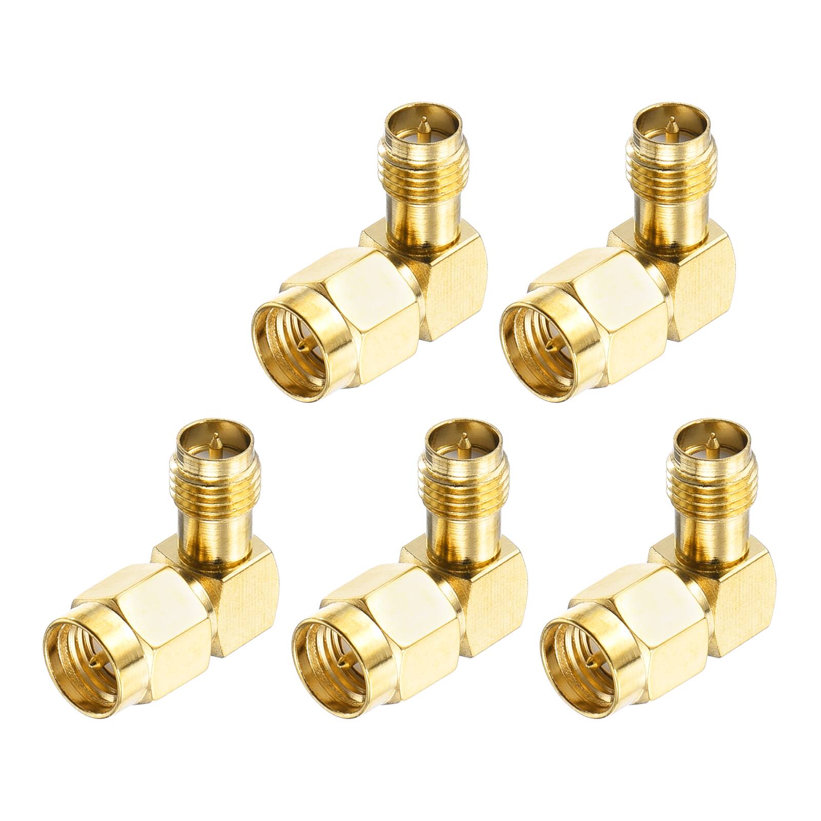 Front. Unique Bargains - 5pcs 90° Type SMA Right Angle Adapters 50 Ohm for Antennas/Test Bench/Router - Gold.
