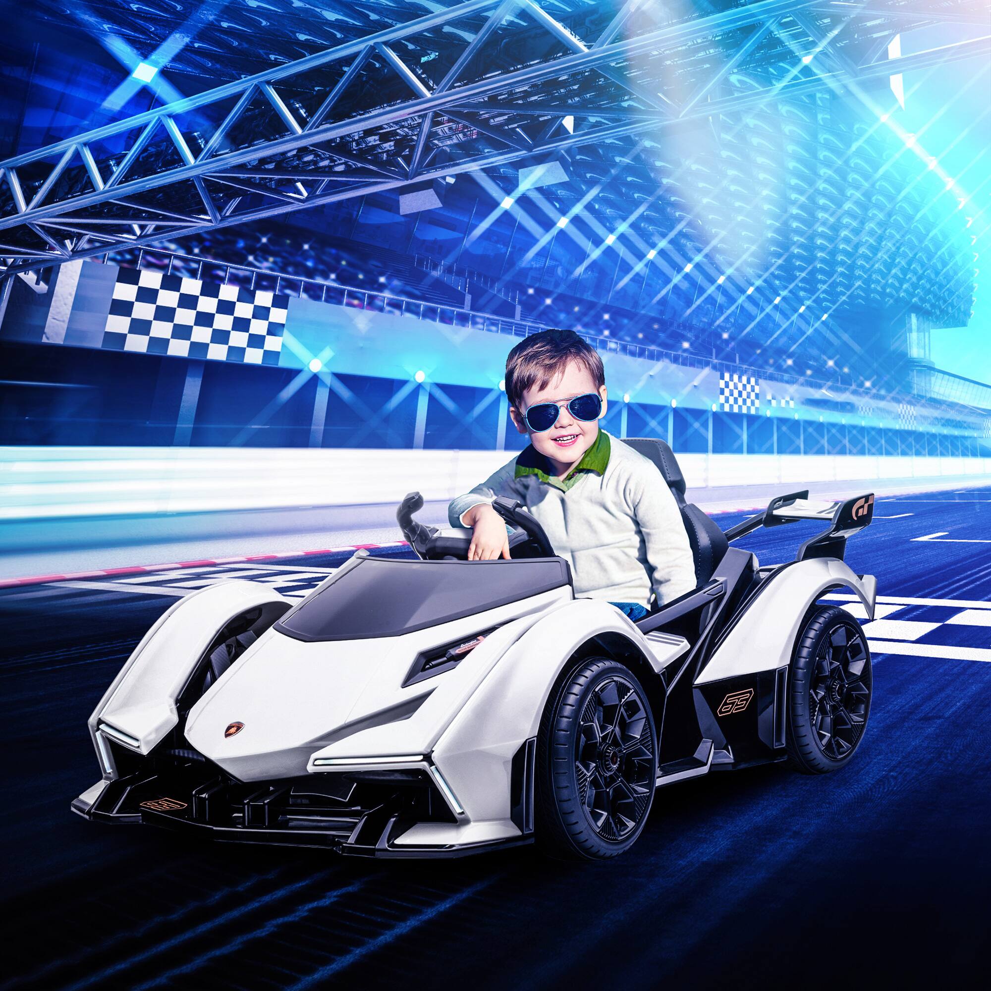 Angle. Aosom - 12V Electric Ride-on Car, Licensed Lamborghini V12 Vision Gran Turismo Battery-Powered Ride-on Toy with Remote Control.