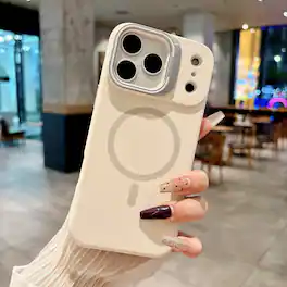 Dteck - Liquid Silicone Case for Apple iPhone 17 Pro Max with Foldable Lens Stand, Slim Magnetic Shockproof TPU Protective Cover - White