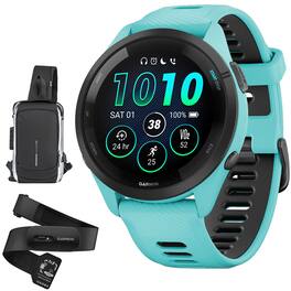 Forerunner 265 GPS Smartwatch, Aqua/Black w/ Garmin HRM 200 (M-XL) Bundle - Black/Aqua - (2023)