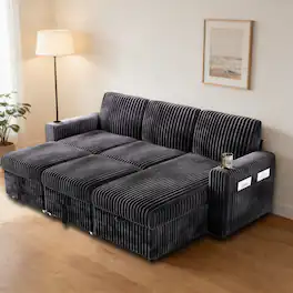 Dyonery - 101" Sectional Convertible Sleeper Sofa with Pull Out Couch Bed,with Storage Chaise & USB Charging,Side pockets - Gray
