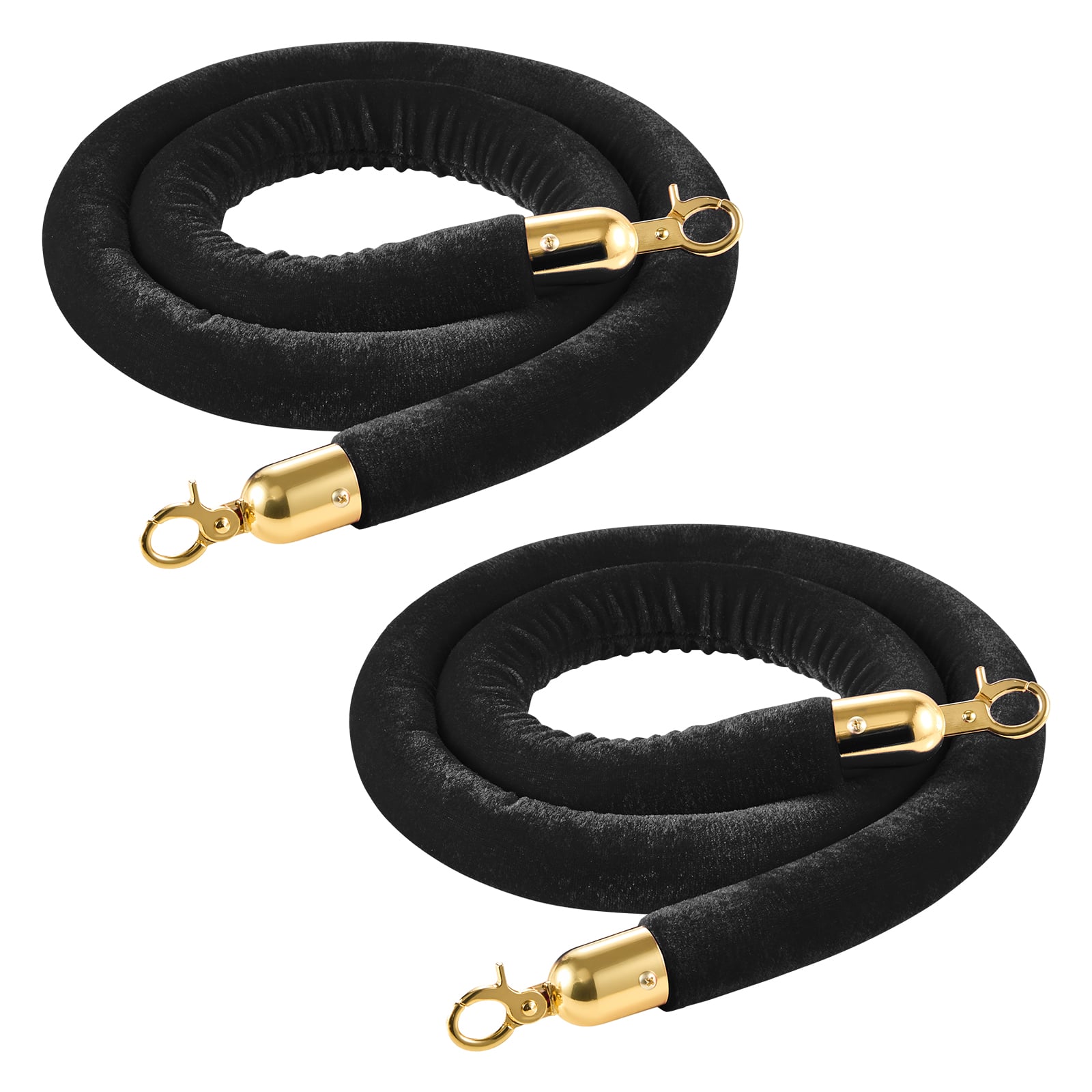 VEVOR - 2 Pcs Black Velvet Stanchion Ropes, 5 ft Crowd Control Stanchion Black Velvet Ropes with Gold Hooks, Post Queue Barrier - Golden black