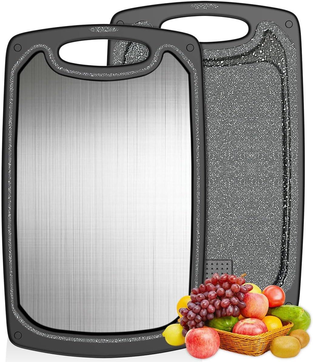 Front. PARKER SLATER - Stainless Steel Cutting Board, 15.6" x 9.5", Juice Groove, Non-Slip.