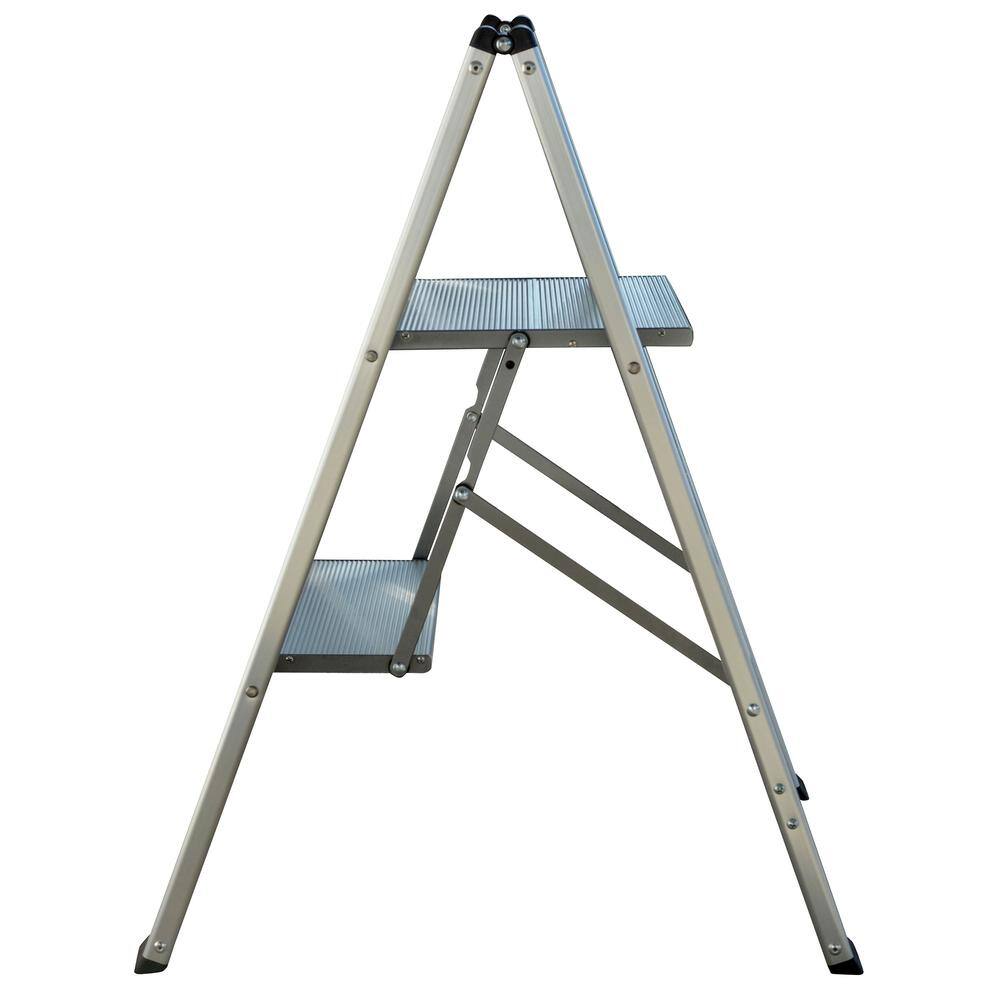 Back. AmeriHome - Ultra Slim Aluminum Two Step Folding Utility Step Ladder - Silver.