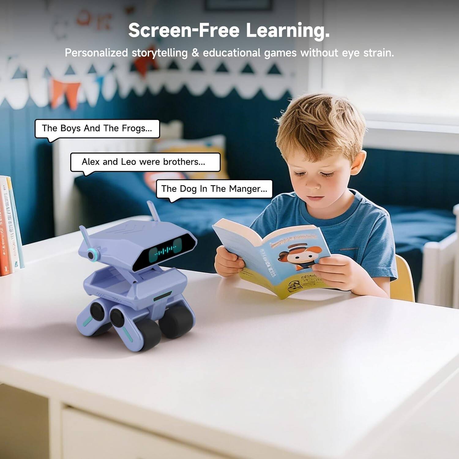 Screen-Free Learning.  
Personalized storytelling & educational games without eye strain.

The Boys And The Frogs...  
Alex and Leo were brothers...  
The Dog In The Manger...