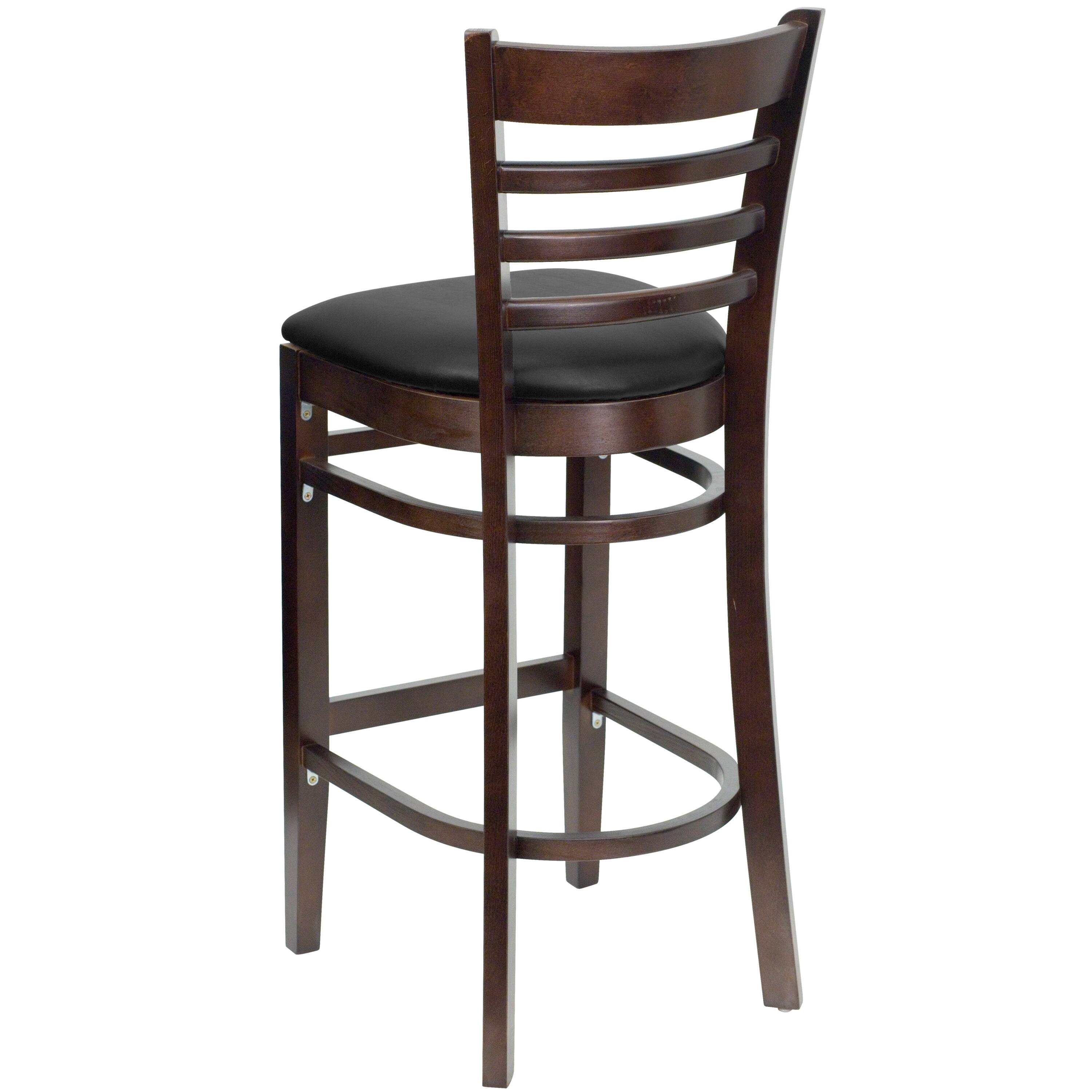 Alt View 5. Emma + Oliver - Ladder Back Wooden Restaurant Dining Barstool - Black Vinyl Seat/Walnut Wood Frame.