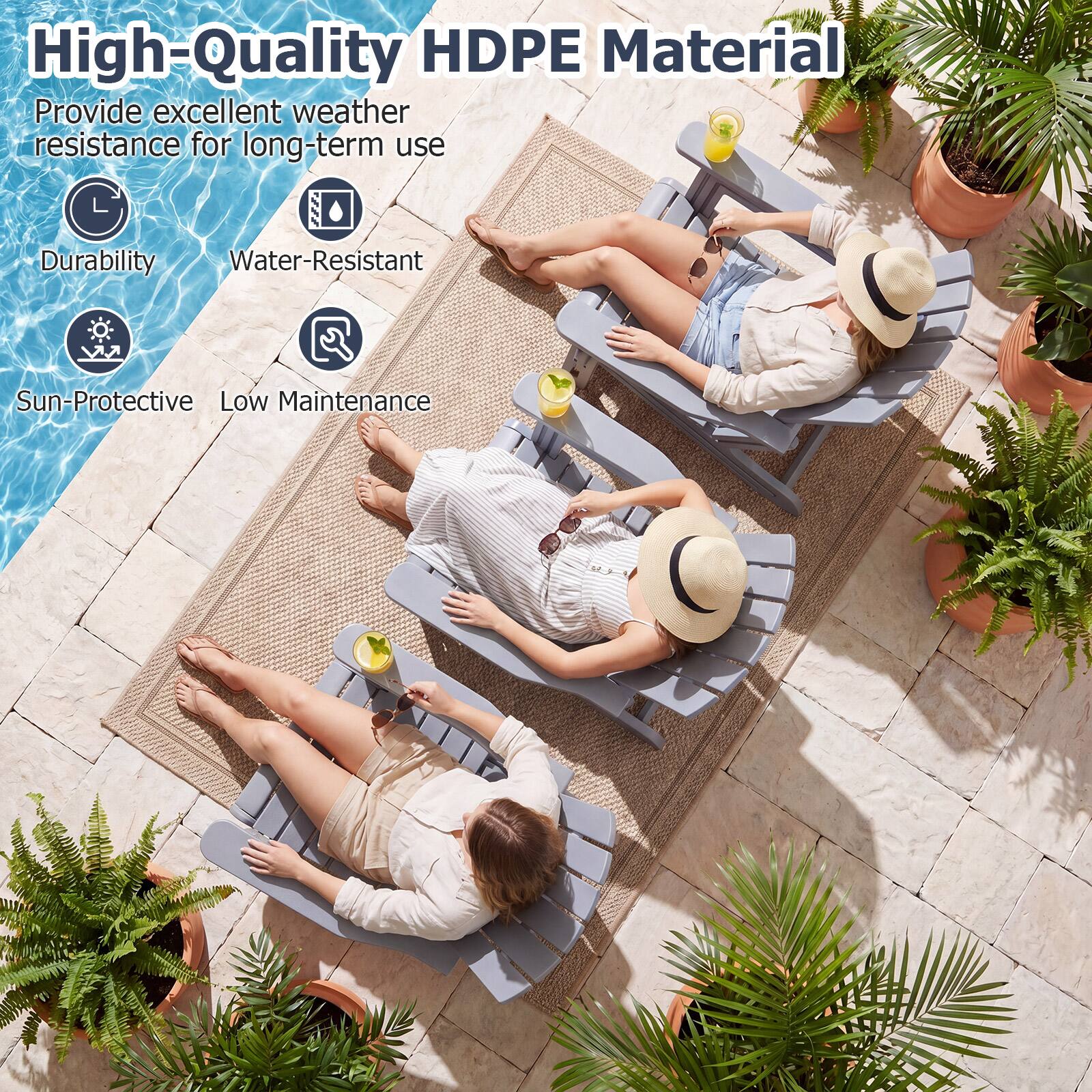 High-Quality HDPE Material  
Provide excellent weather resistance for long-term use  
Durability  
Water-Resistant  
Sun-Protective  
Low Maintenance