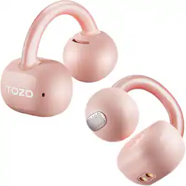 TOZO - Open Ear Headphones, Clip Earbud, Bluetooth 5.4, 40H, Stereo Bass, IPX5, Lightweight Comfort Fit, App-32EQ - Pink