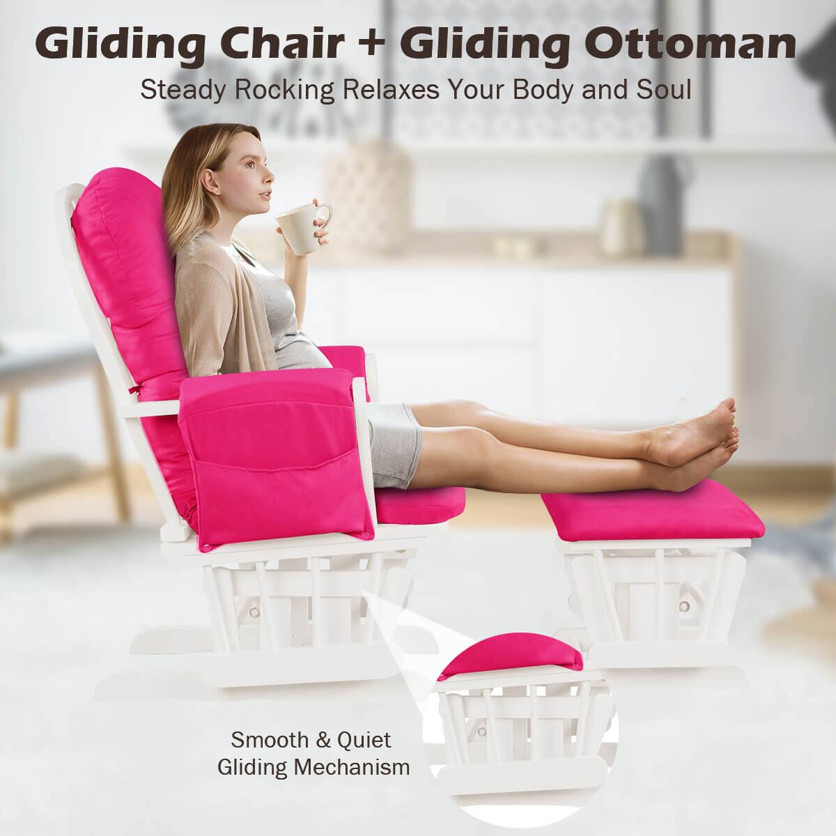 Gliding Chair + Gliding Ottoman  
Steady Rocking Relaxes Your Body and Soul  

Smooth & Quiet Gliding Mechanism
