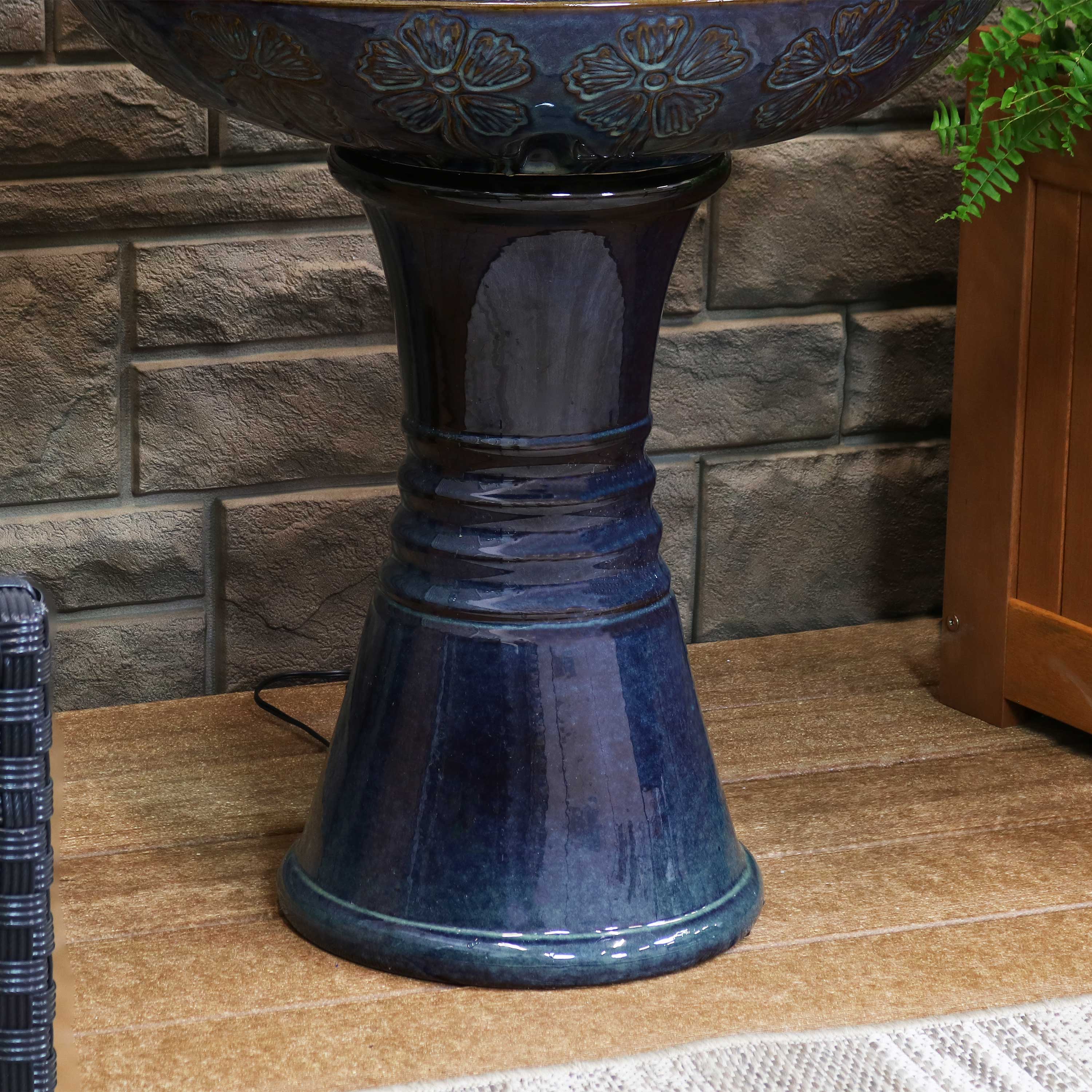 Alt View 5. Sunnydaze - Double Tier Ceramic Outdoor 2-Tier Water Fountain with Lights - Green.