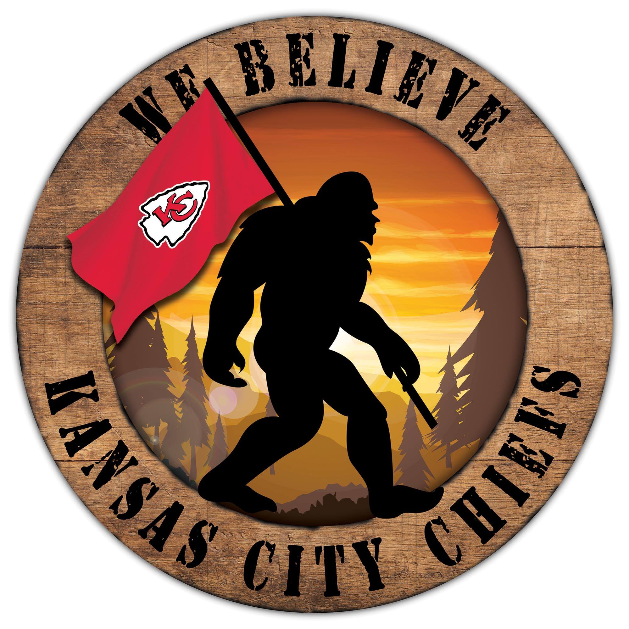 Kansas City Chiefs 12'' We Believe Bigfoot Circle Sign