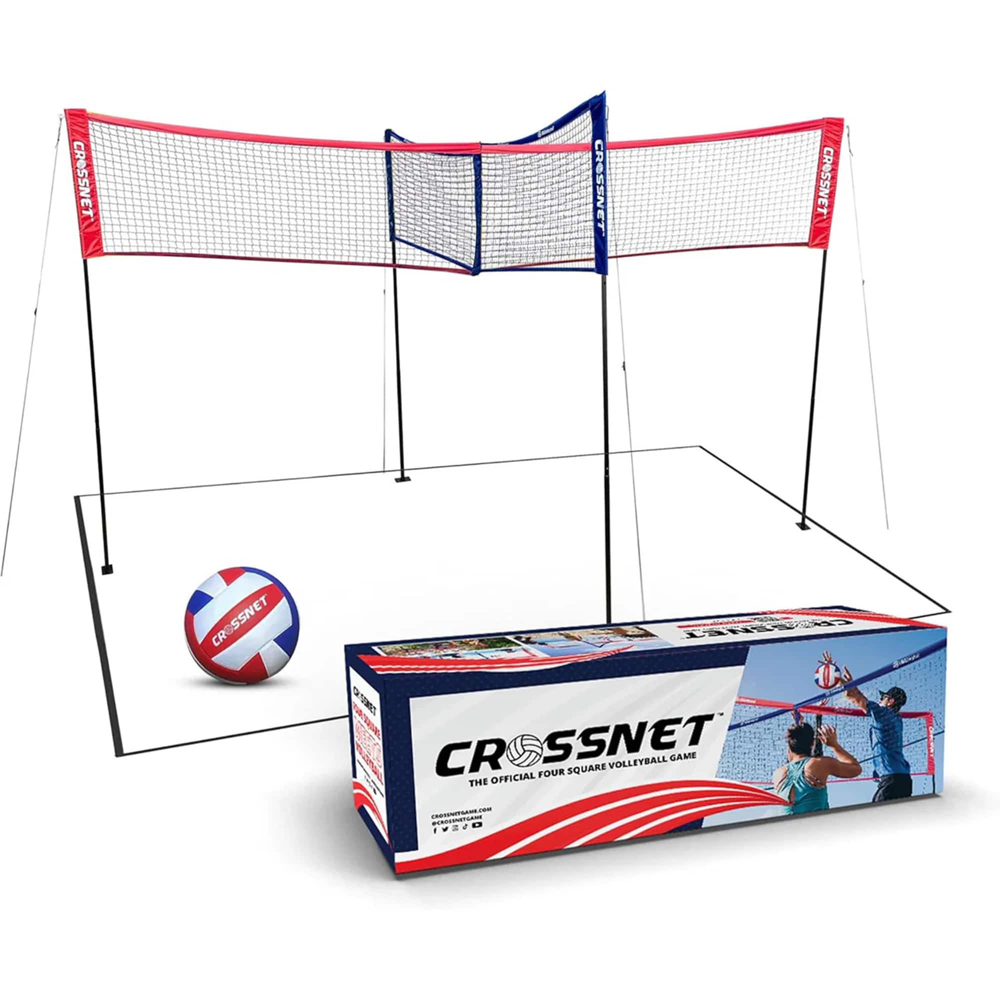 Vivere - CROSSNET 4 Square Outdoor Volleyball Game Net Set with Ball, Star/Stripes - Red, White, and Blue price history on PriceWatchPro