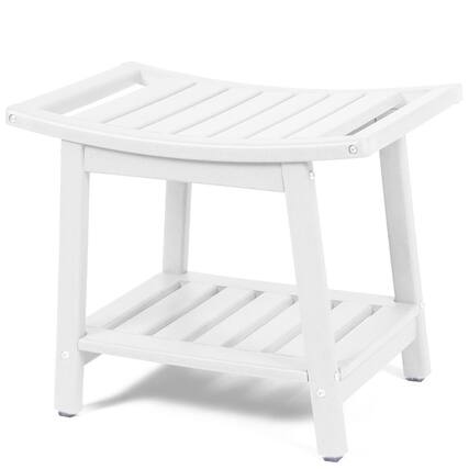 Front. FODINGHILL - HDPE Shower Bench with Storage & Handles, Indoor Outdoor Use - White.
