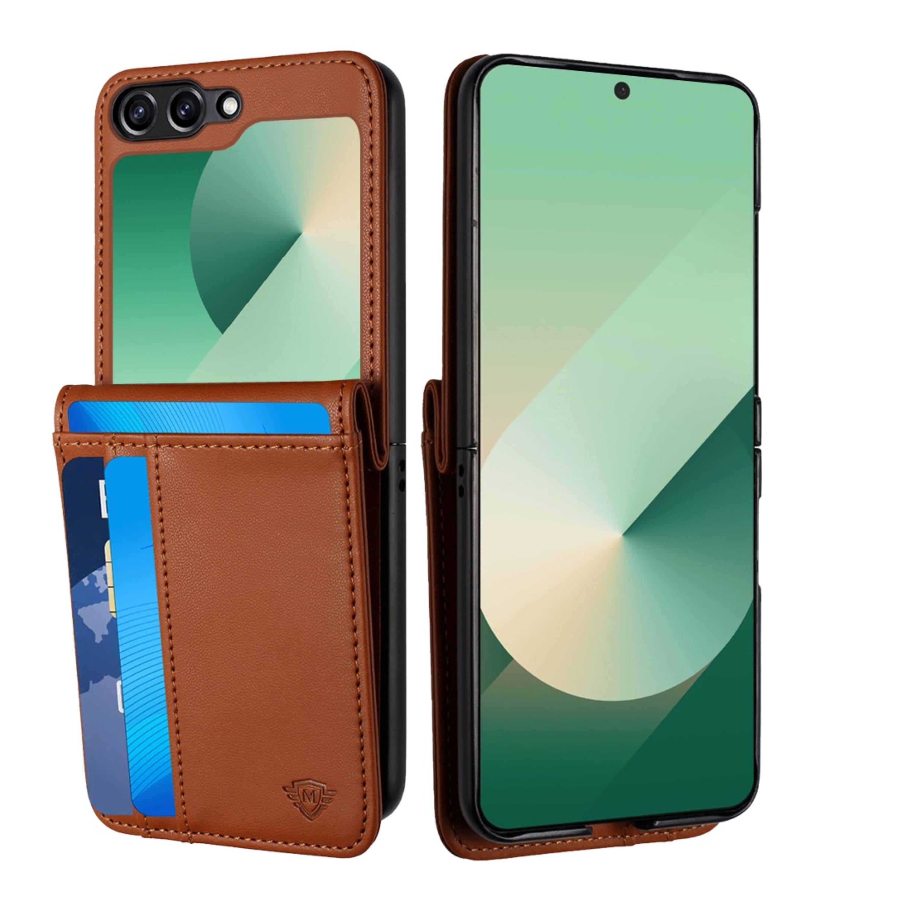 Kitcheniva - Vegan Leather Phone Wallet Case With Tempered Glass For Samsung Z Flip - Brown price history on PriceWatchPro