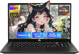 NIMO - 15.6" Light-Gaming-Laptop, 8 Cores AMD Ryzen 7 Pro 6850U 32GB LPDDR5 RAM 1TB SSD - Black