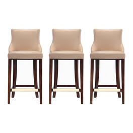 Manhattan Comfort - Shubert Modern Wood Upholstered Barstool - Set of 3 - Tan