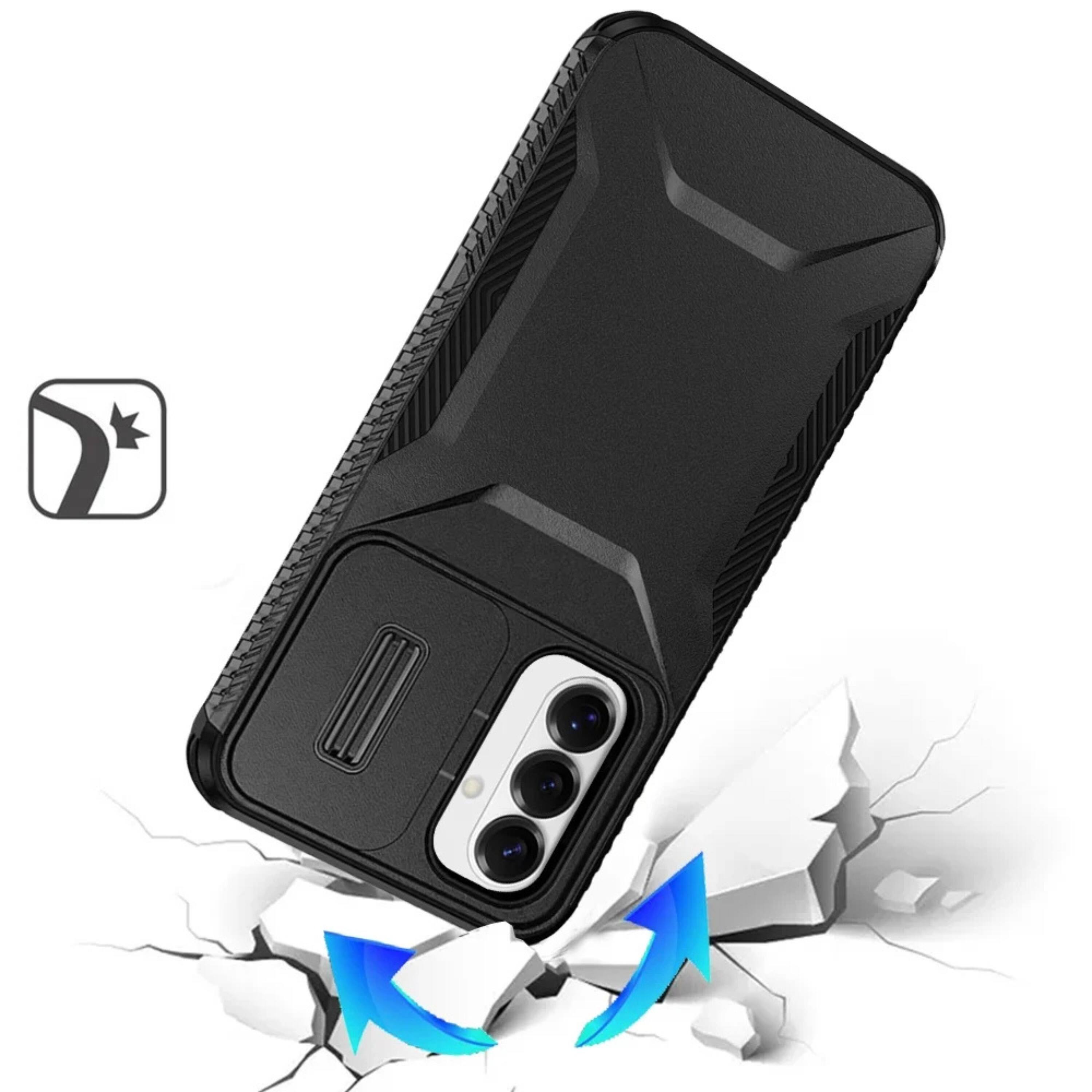 Left. Kitcheniva - Rugged Side Grip Phone Case With Sliding Lens Cover For Samsung Galaxy S26 Plus Black - Black.