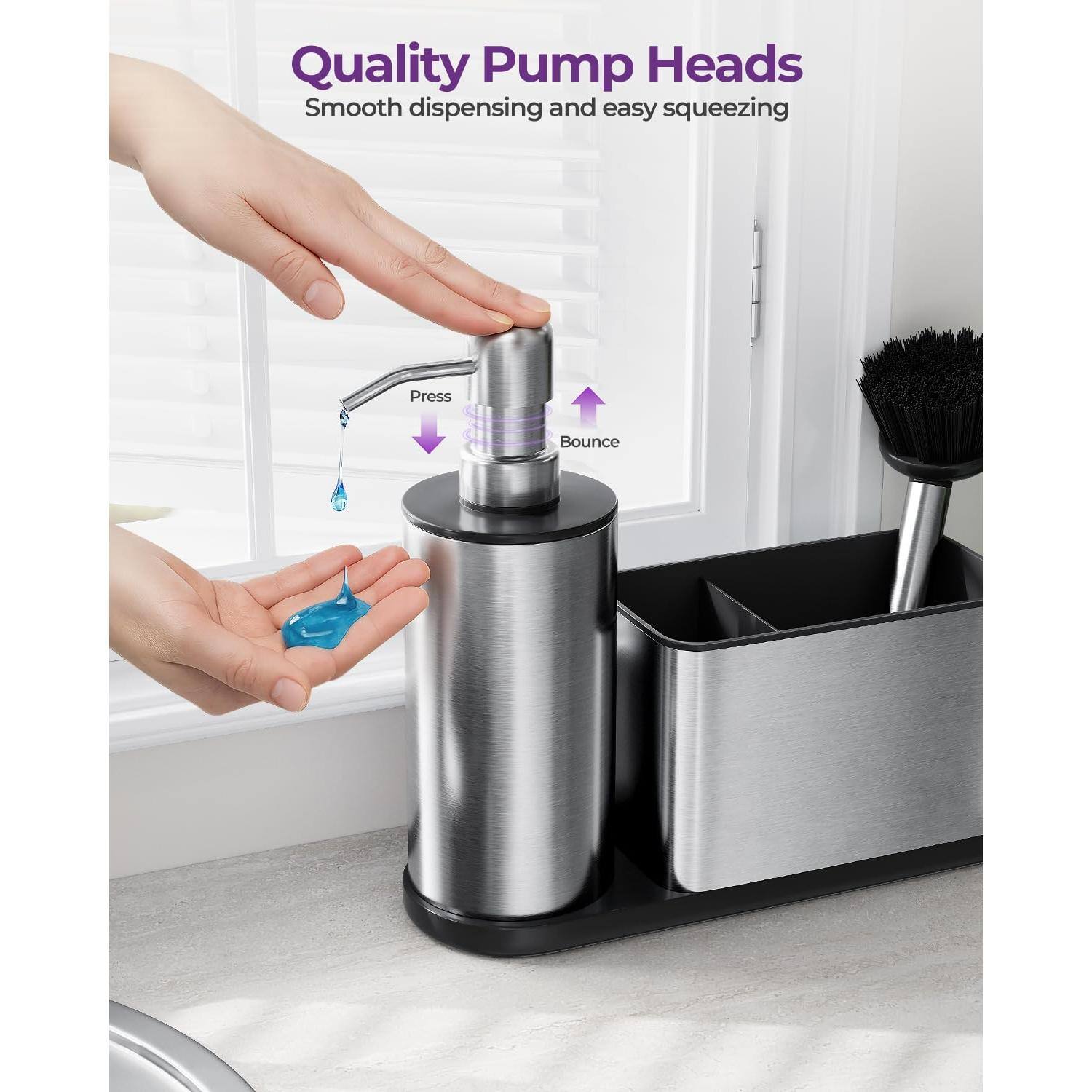 Dapper Styles Kitchen Soap Dispenser Set 1 Stainless Dish With Sponge ...